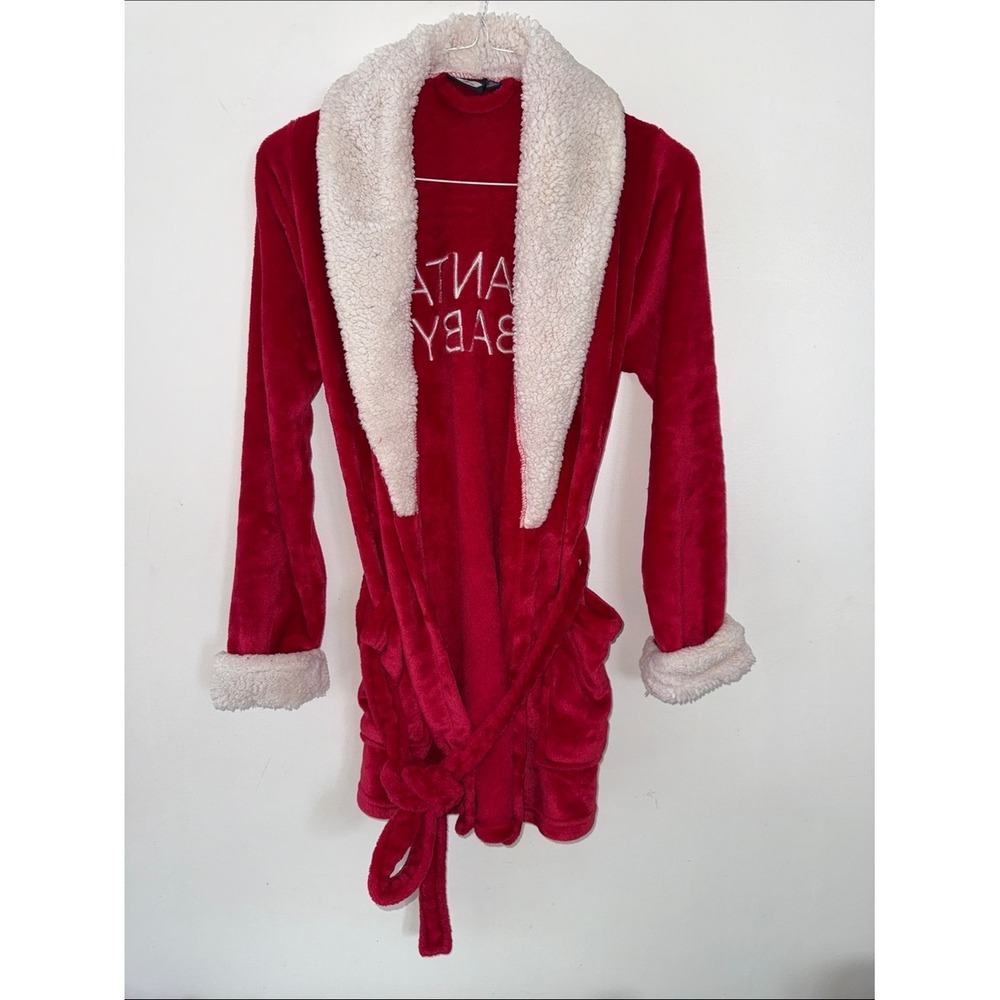 Santa's Treasures Santa Baby Red Plush Robe Sherpa Collar Medium Style 9802
